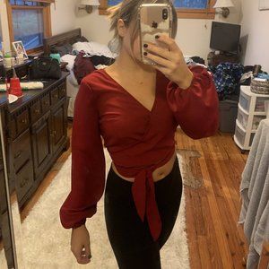 Red Wrap Blouse, Open Back